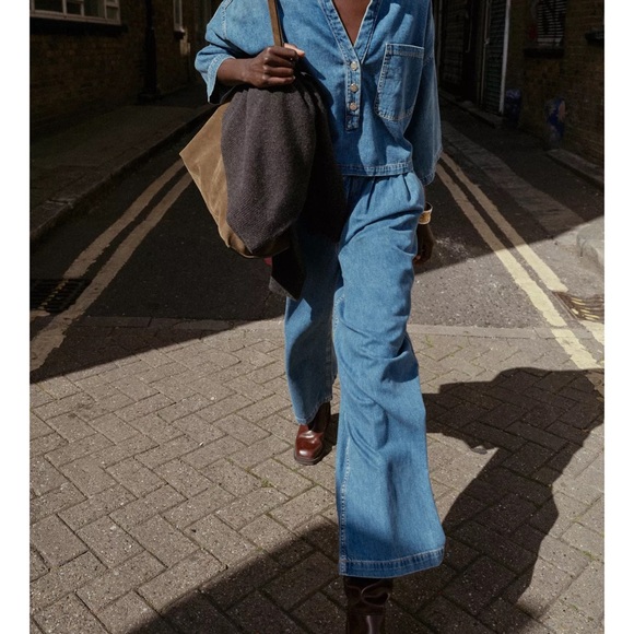 Zara Z1975 Mid-rise Wide Leg Jeans Blue NWT - Picture 6 of 8